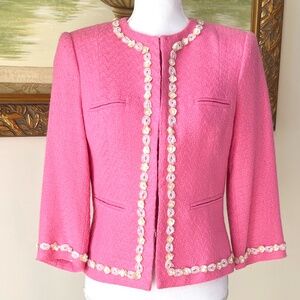 Vtg Stunning Lillie Rubin Pink Sequin Tweed Wool Jacket 3/4 sleeve Sz 6 New
